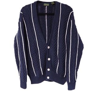 Vintage Navy Striped Button Up Knit Cardigan